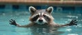Playful Raccoon Swimming And Having A Blast In The Pool