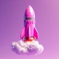 Playful Rocketry: Whimsical Flight through the Purple Universe Royalty Free Stock Photo