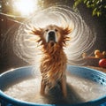 Dog shakes off the water after a play in the water