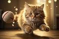 Playful Run: Charming Orange Kitty after a Ball Royalty Free Stock Photo