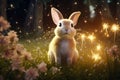 Playful scene of a rabbit engaged in a magical