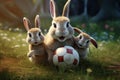 Playful scene of a rabbit family engaged in a
