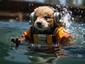 Cute otter diver suit tiny tub splash