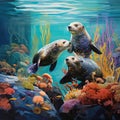 Playful Sea Otters in Extraordinary Underwater Scene
