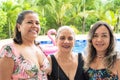 Senior Women Friends Portrait At Swimming Pool Royalty Free Stock Photo