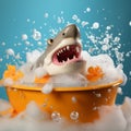 Playful Shark In Bathtub With Soap Bubbles