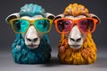 Playful Sheep colorful glasses. Generate AI