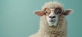 Playful sheep in sunglasses on pastel background, with ample space for text placement.