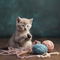 Playful Singapura Kitten with Ball of Yarn Royalty Free Stock Photo