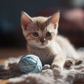 Playful Singapura Kitten with Ball of Yarn Royalty Free Stock Photo