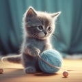 Playful Singapura Kitten with Ball of Yarn Royalty Free Stock Photo