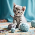 Playful Singapura Kitten with Ball of Yarn Royalty Free Stock Photo