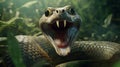 Playful Snake With Open Mouth And Shiny Teeth - Photobashing Art