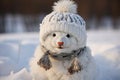Playful Snowman with Festive Hat and Cozy Scarf Standing Against a Scenic Winter Landscape