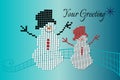 Playful snowmen over teal background Royalty Free Stock Photo