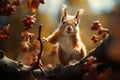 Playful Squirrel Leaping Between Branches AI Generated