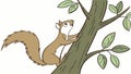 Playful squirrel scampering up a tree trunk in a sunny forest, vector design Generative AI Royalty Free Stock Photo