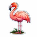 Cute Pink Flamingo Sticker: Caricature-like Illustration With Vibrant Colors