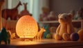 Playful teddy bear figurine illuminates family Christmas celebration indoors generated by AI