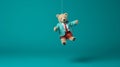 Playful Teddy Bear Hanging On Teal Background