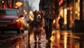 A playful terrier walking in the rain, reflecting purebred love generated by AI