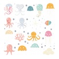 Playful Underwater Creatures Pattern with Jellyfish and Octopus Design Royalty Free Stock Photo