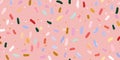 Playful vector repeating pattern with abstract colorful painterly brush strokes and sprinkles on a pastel pink background for Royalty Free Stock Photo