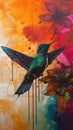 Playful and Vibrant Hummingbird and Flower Artwork .