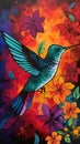 Playful and Vibrant Hummingbird and Flower Artwork .