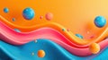 Playful and vivid abstract scene with glossy spheres and undulating waves in a harmonious blend of warm and cool colors