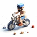 Voxel Art Illustration: Man Cycling Through Cubes