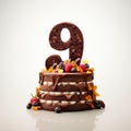 Playful Vray Chocolate Cake With Number Nine Decoration