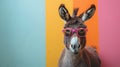 Chill Donkey in Pastel Shades: A Fun Wall Art Depicting a Laidback Animal with Cool Sunglasses against a Colorful Backdrop Royalty Free Stock Photo