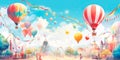 playful watercolor background with bright and bold colors, perfect for a festive carnival scene with balloons, rides