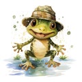 Playful Watercolor Frog Clipart on White Background AI Generated