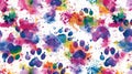 Playful Watercolor Paw Prints. Colorful Diversity in Various Sizes on a Clean White Background