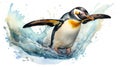 Playful Watercolor Penguin Waddling on White Background AI Generated