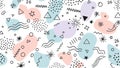 Abstract pastel shapes and doodle patterns seamless background Royalty Free Stock Photo