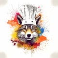 Vivid Watercolor Chef Wolf Hat Illustration With Multilayered Realism
