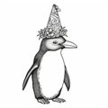 Intricate Pen Illustration Of A Penguin In A Birthday Crown