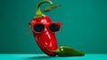 Red chilli wearing sunglasses on green background Royalty Free Stock Photo