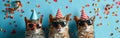 Party Animals: Chipmunks Celebrate Festive Occasions with Hats, Sunglasses, and Confetti on Blue Background