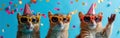 Party Animals: Chipmunks Celebrate Festive Occasions with Hats, Sunglasses, and Confetti on Blue Background