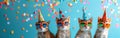 Party Animals: Chipmunks Celebrate Festive Occasions with Hats, Sunglasses, and Confetti on Blue Background