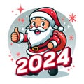 A playful and whimsical Santa Claus mascot celebrate happy new years 2024.