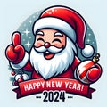 A playful and whimsical Santa Claus mascot celebrate happy new years 2024.