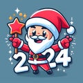 playful and whimsical Santa Claus mascot celebrate happy new years 2024.