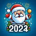 playful and whimsical Santa Claus mascot celebrate happy new years 2024.