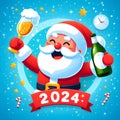 playful and whimsical Santa Claus mascot celebrate happy new years 2024.