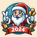 A playful and whimsical Santa Claus mascot celebrate happy new years 2024.